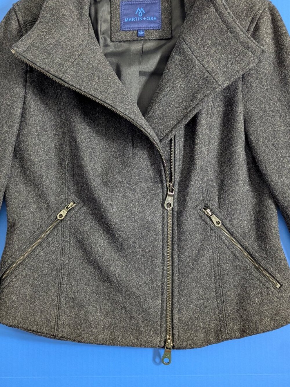 MARTIN + OSA Wool Biker/Moto Jacket Charcoal Grey Size 8 - Picture 7 of 13